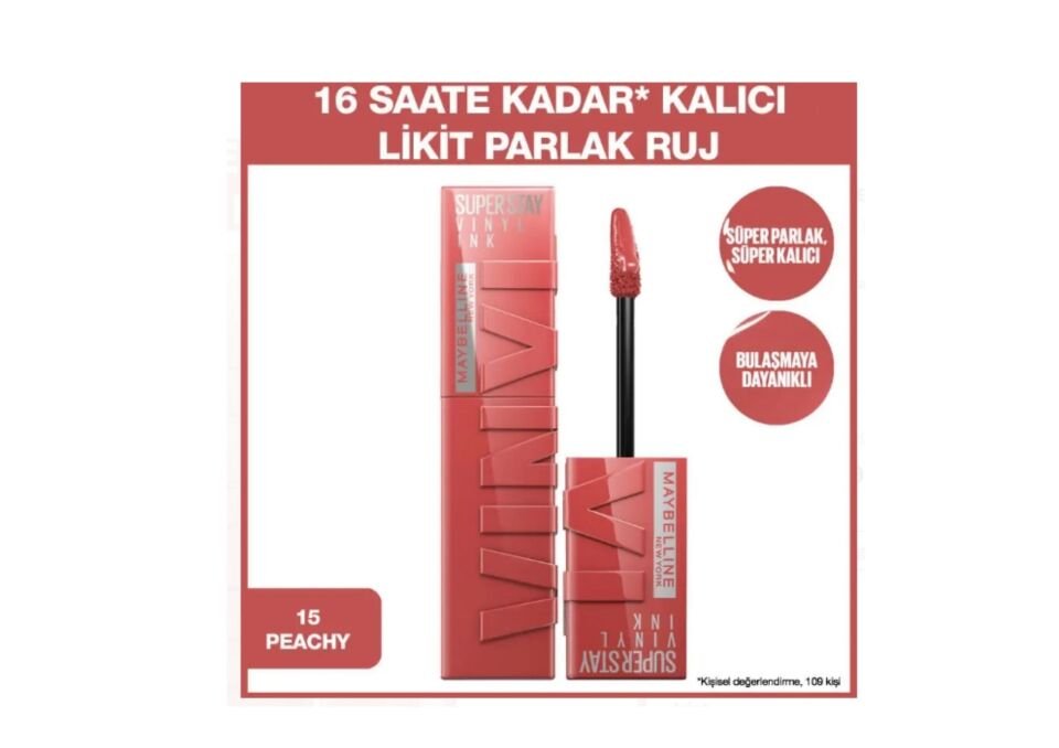 Maybelline Super Stay Vinyl Ink - Likit Parlak Ruj No: 15 Peachy