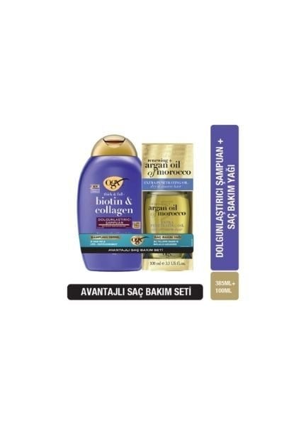 OGX Biotin Collagen Şampuan 385 ml + Argan Oil Saç Bakım Yağı 100 ml