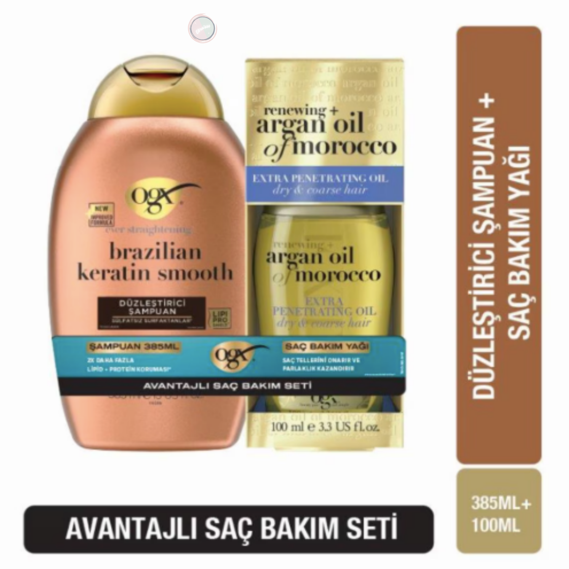 OGX Brezilya Keratin Şampuan 385 ml + Argan Yağı 100 ml