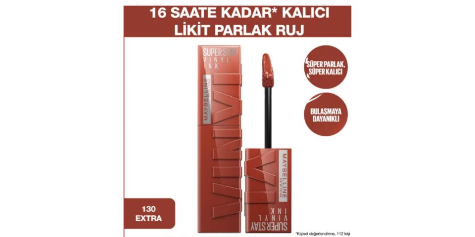 Maybelline Super Stay Vinyl Ink - Likit Parlak Ruj No 130 Extra