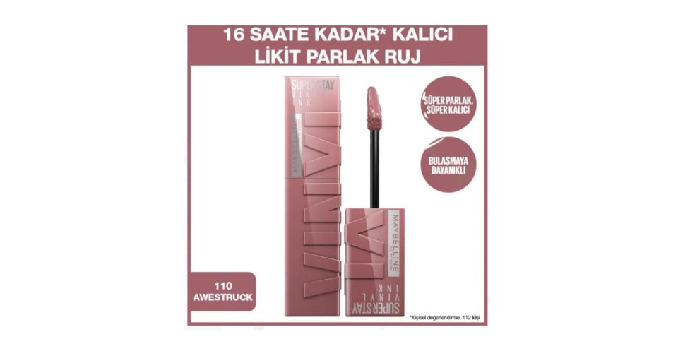 Maybelline Super Stay Vinyl Ink - Likit Parlak Ruj No 110 Awestruck