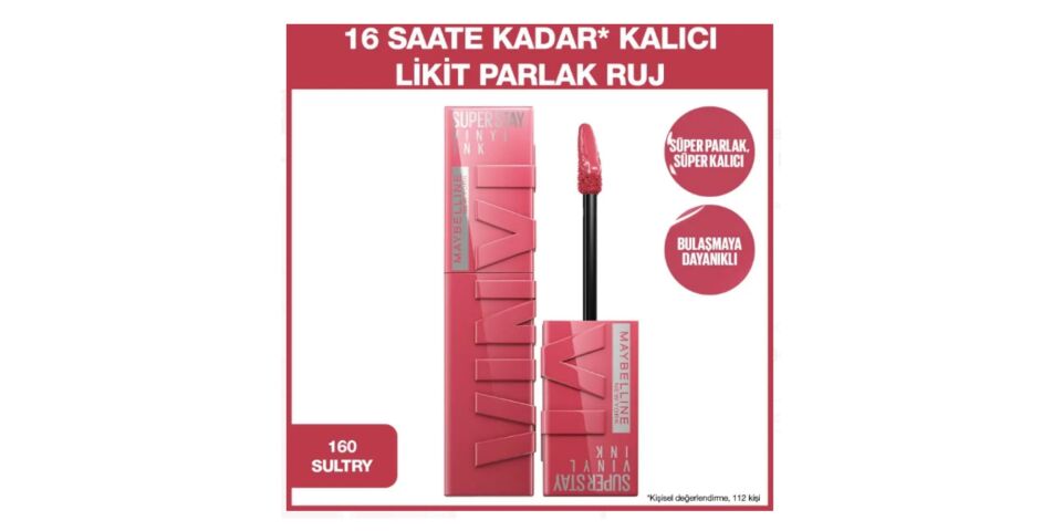 Maybelline Super Stay Vinyl Ink - Likit Parlak Ruj No 160 Sultry