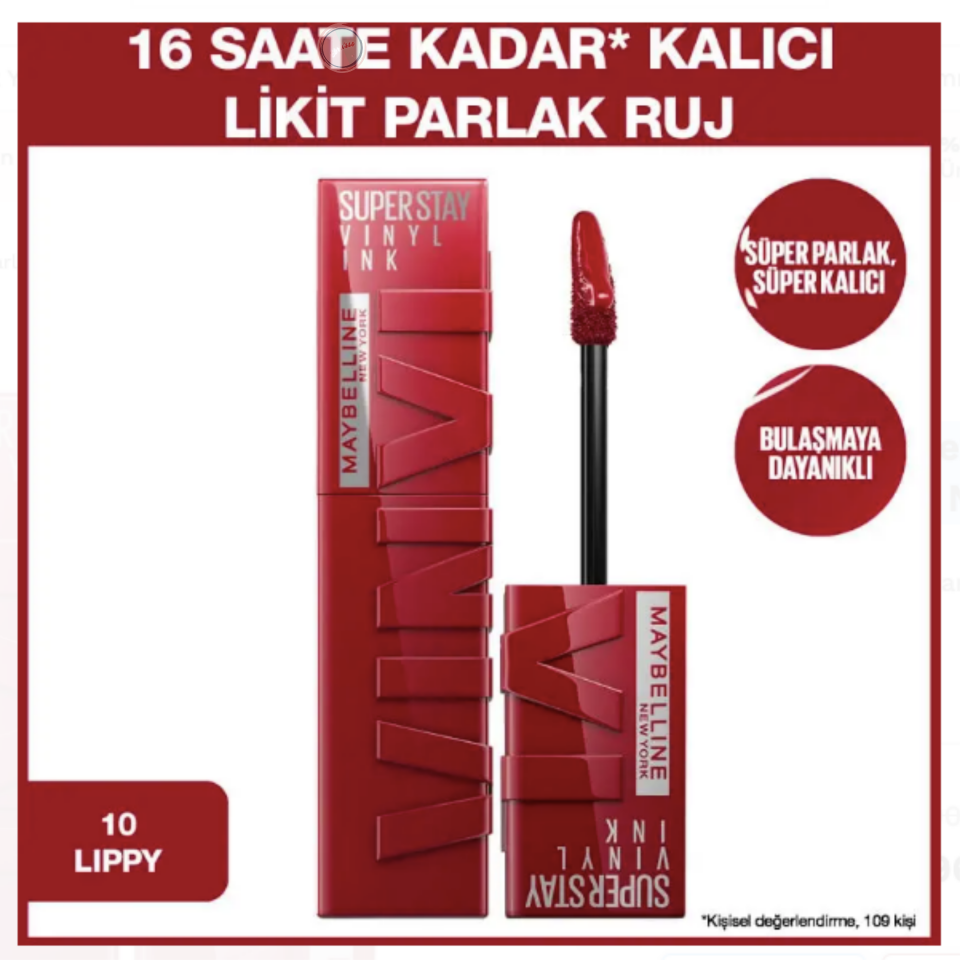 Maybelline Super Stay Vinyl Ink - Likit Parlak Ruj No: 10 Lippy