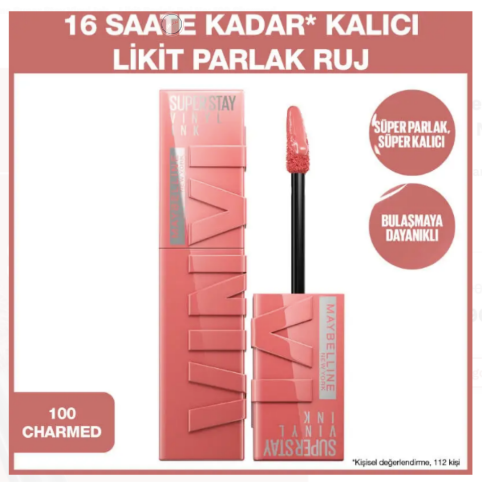 Maybelline Super Stay Vinyl Ink - Likit Parlak Ruj No: 100 Charmed