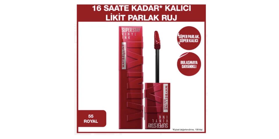 Maybelline Super Stay Vinyl Ink - Likit Parlak Ruj No 55 Royal