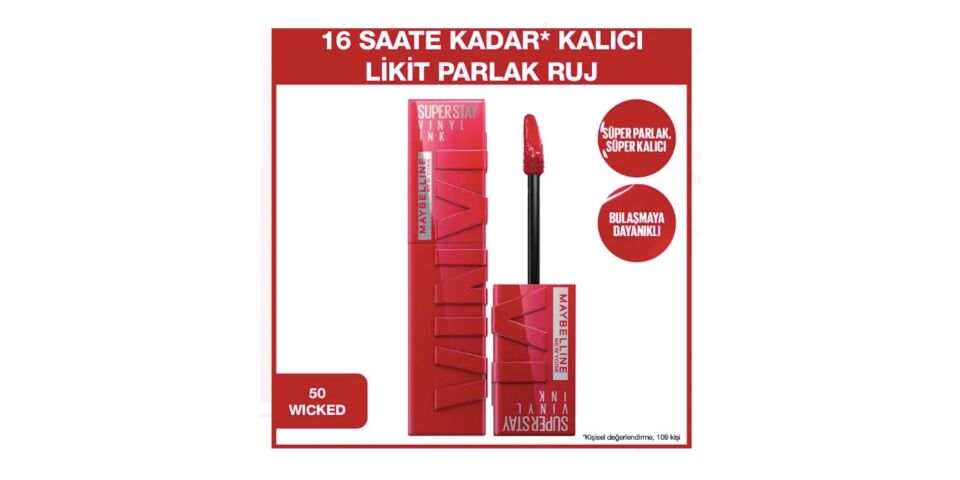 Maybelline Super Stay Vinyl Ink - Likit Parlak Ruj No: 50 Wicked