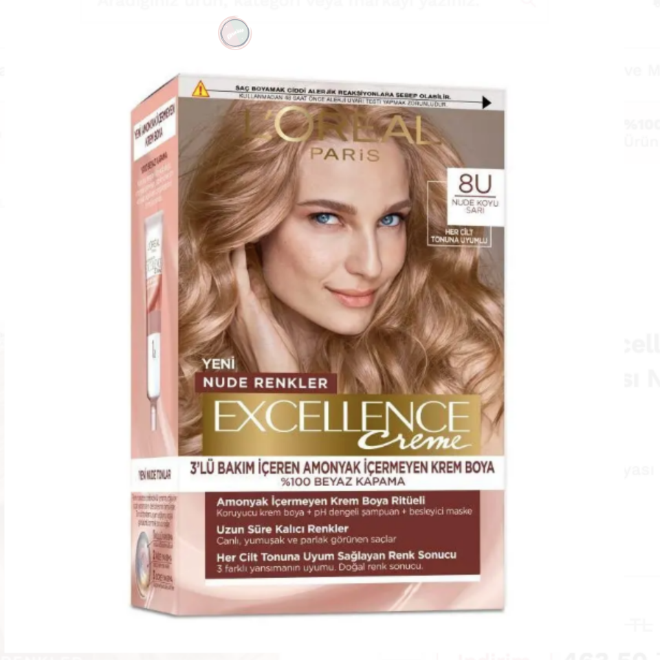 L'Oréal Paris Excellence Crème Krem Saç Boyası No: 8U Nude Koyu Sarı