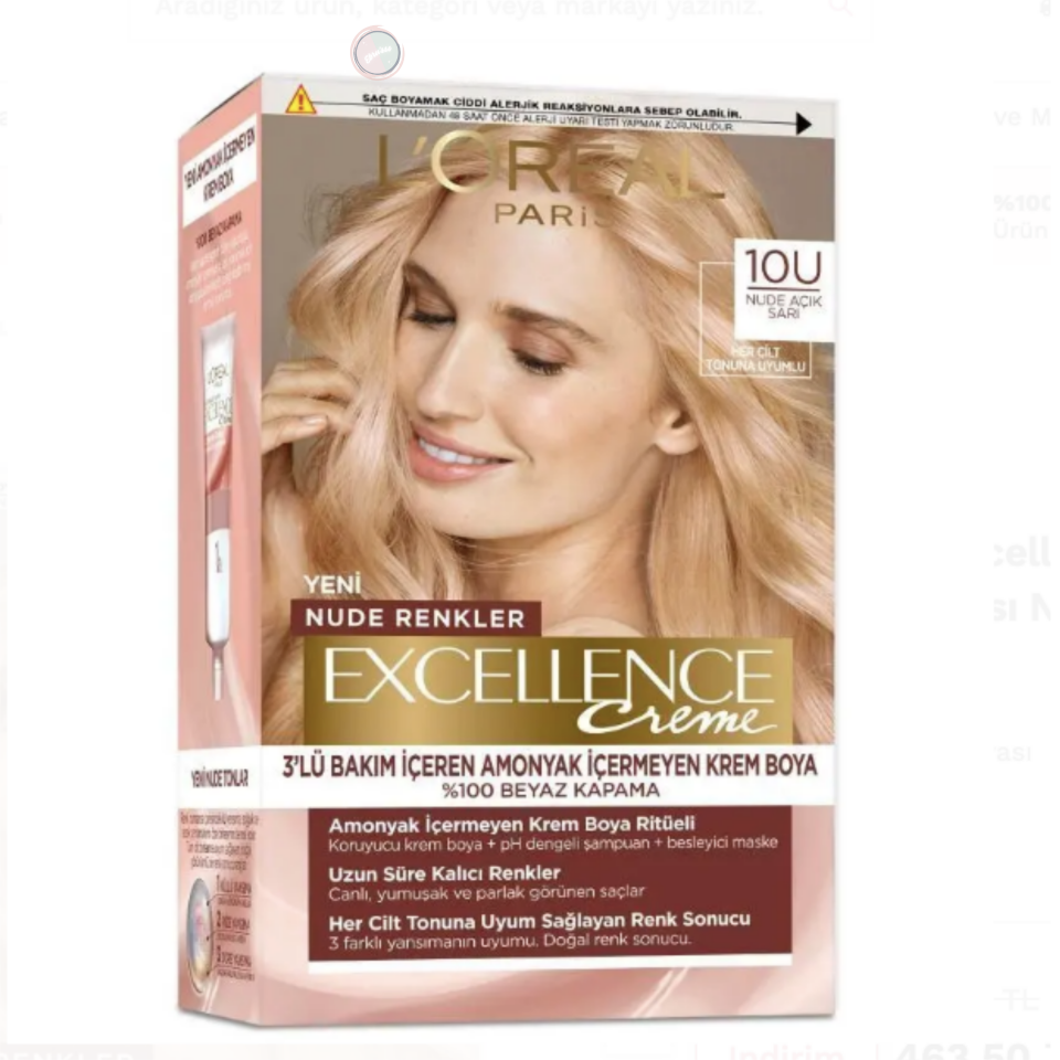 L'Oréal Paris Excellence Crème Krem Saç Boyası 10U Nude Koyu Sarı