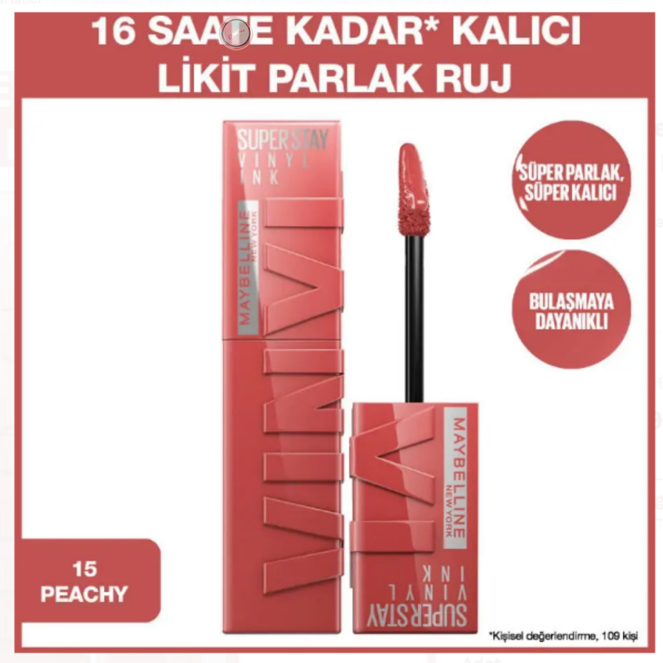 Maybelline Super Stay Vinyl Ink Likit Parlak Ruj - No: 15 Peachy