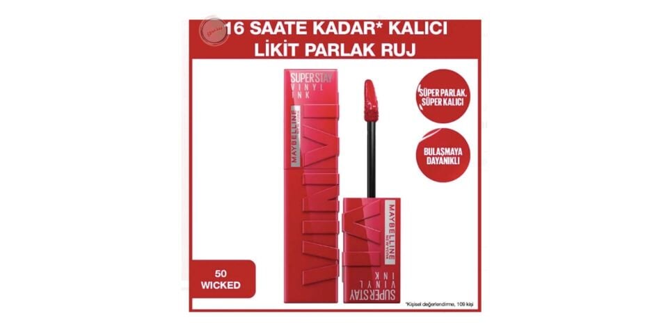 Maybelline Super Stay Vinyl Ink - Likit Parlak Ruj No: 50 Wicked