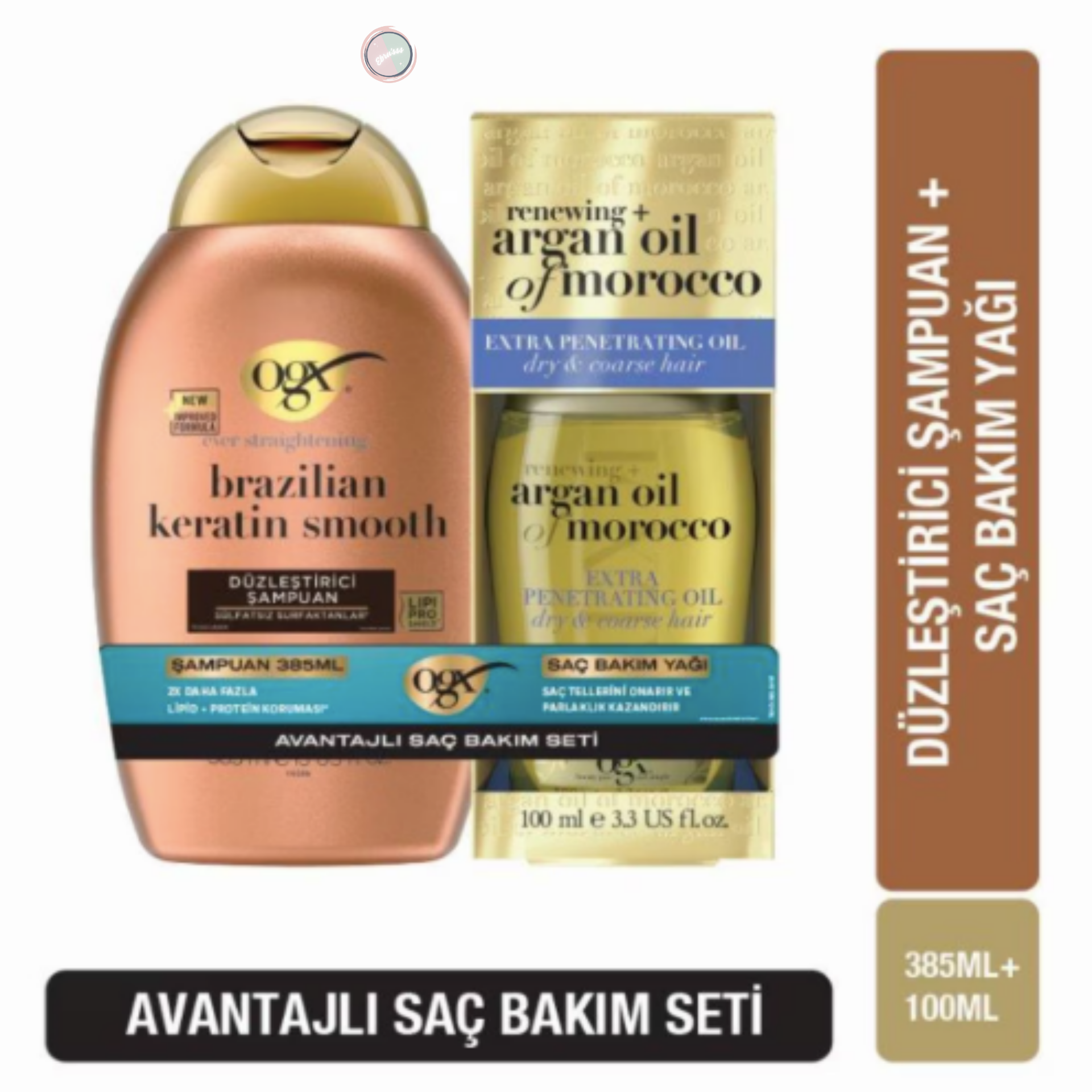 OGX Brezilya Keratin Şampuan 385 ml + Argan Yağı 100 ml